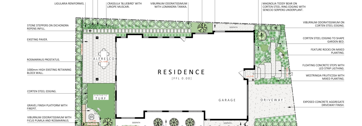 Signature Landscapes outdoor design for Baygrove Designer Homes, Port Macquarie
